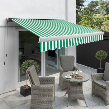 4.5m Full Cassette Manual Awning, Green and white stripe